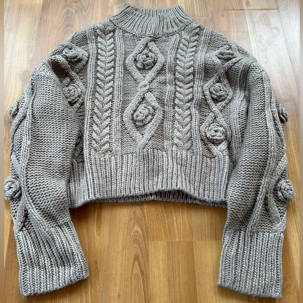 She + Sky, S, tan designed cropped sweater
